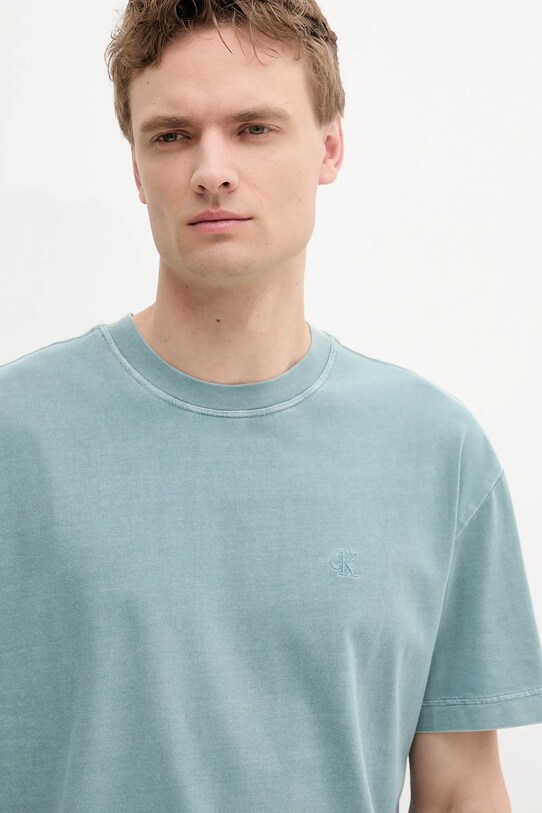 Памучна тениска Calvin Klein Jeans зелен J30J327488