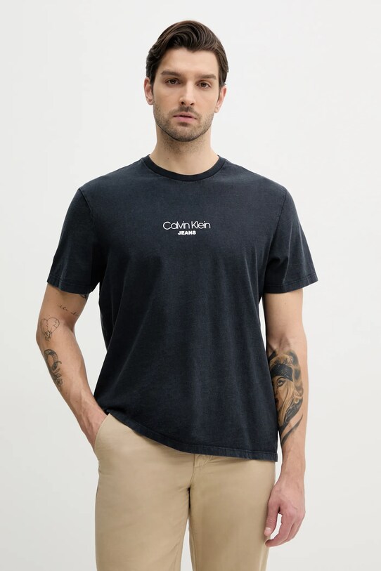Bavlněné tričko Calvin Klein Jeans potisk námořnická modř LV04RB824G