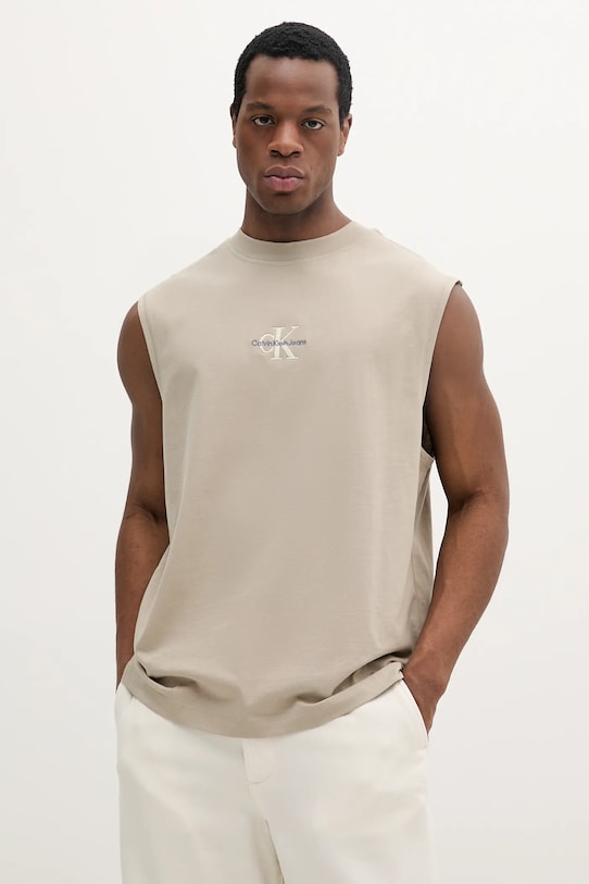 Calvin Klein Jeans t-shirt bawełniany bawełna beżowy J30J327493