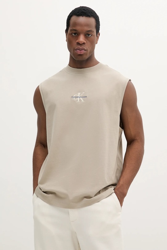 Calvin Klein Jeans tricou din bumbac imprimeu bej J30J327493