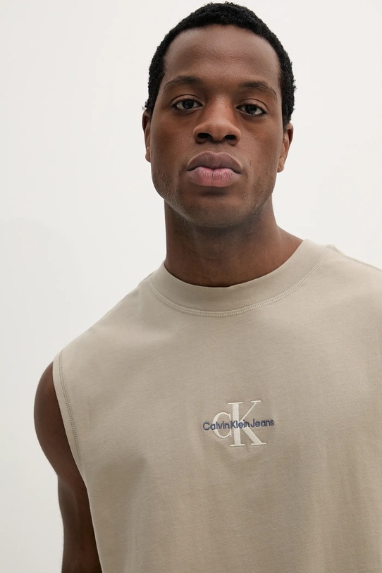 Calvin Klein Jeans tricou din bumbac bej J30J327493