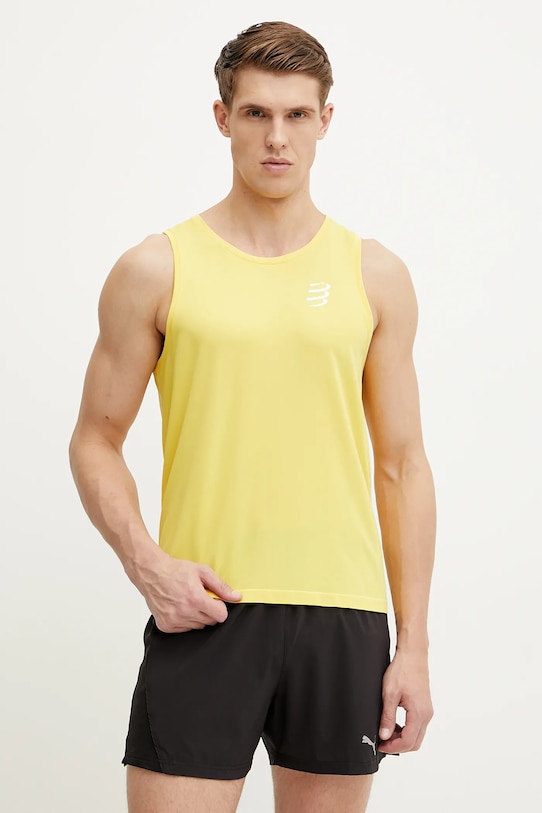 Compressport tricou de alergare Singlet print galben ATSM743