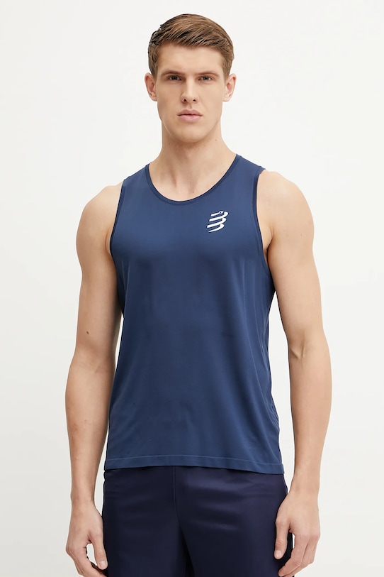 Compressport tricou de alergare Singlet print albastru ATSM743