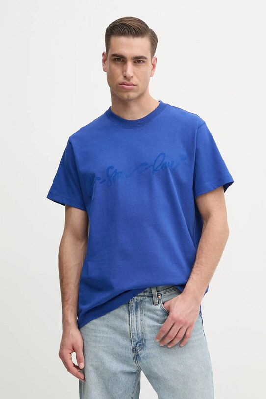 G-Star tricou din bumbac imprimeu albastru D25148.C784