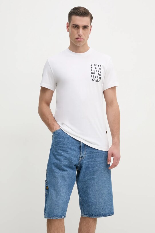 G-Star tricou din bumbac print alb D25968.C506