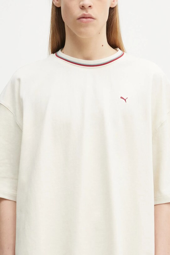 Βαμβακερό μπλουζάκι Puma μπεζ 629394