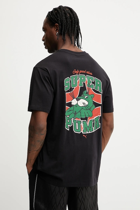 Βαμβακερό μπλουζάκι Puma στάμπα μαύρο 629639