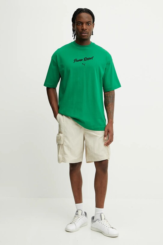 Puma t-shirt bawełniany 629666 zielony SS25