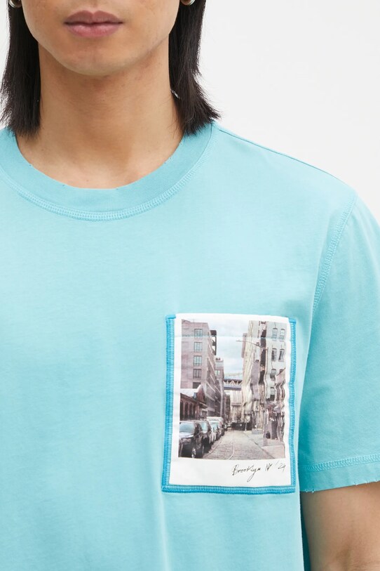 Βαμβακερό μπλουζάκι Helmut Lang Pstcard T Bk.Mal Lt τιρκουάζ O10HM516