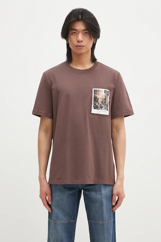 Helmut Lang t-shirt bawełniany Pstcard T Dtown.Mal nadruk brązowy O10HM518