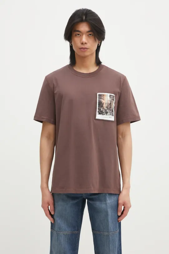 Helmut Lang tricou din bumbac Pstcard T Dtown.Mal print maro O10HM518