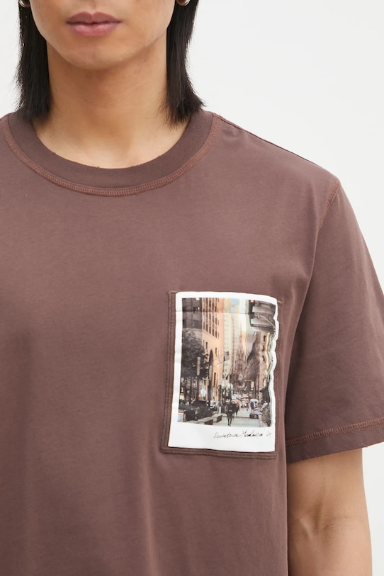 Helmut Lang t-shirt bawełniany Pstcard T Dtown.Mal brązowy O10HM518