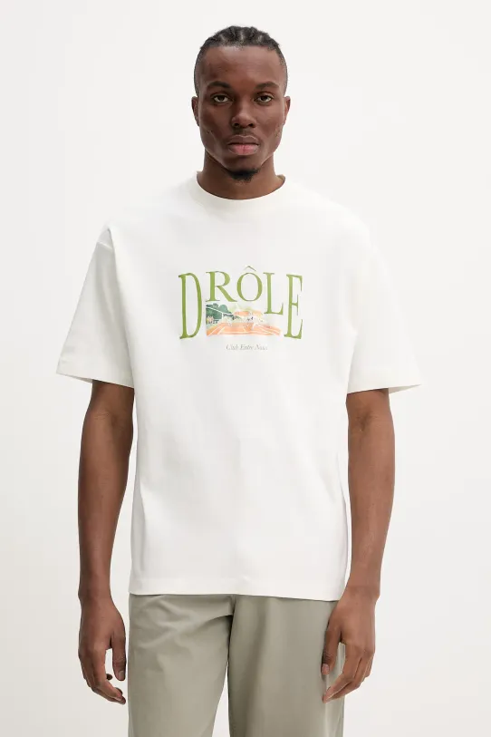 Drôle de Monsieur tricou din bumbac Le T-Shirt Tennis Court print bej G.TS246.CO002.OW