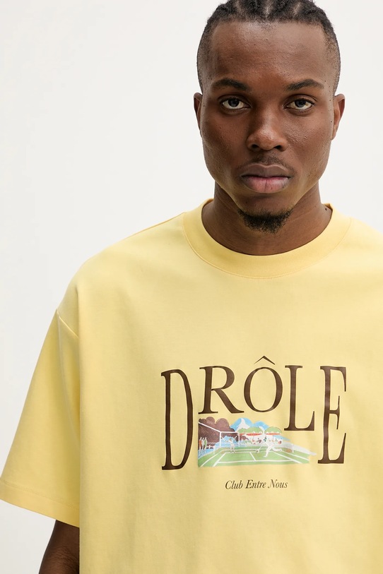 Drôle de Monsieur tricou din bumbac Le T-Shirt Tennis Court galben G.TS246.CO002.LYL