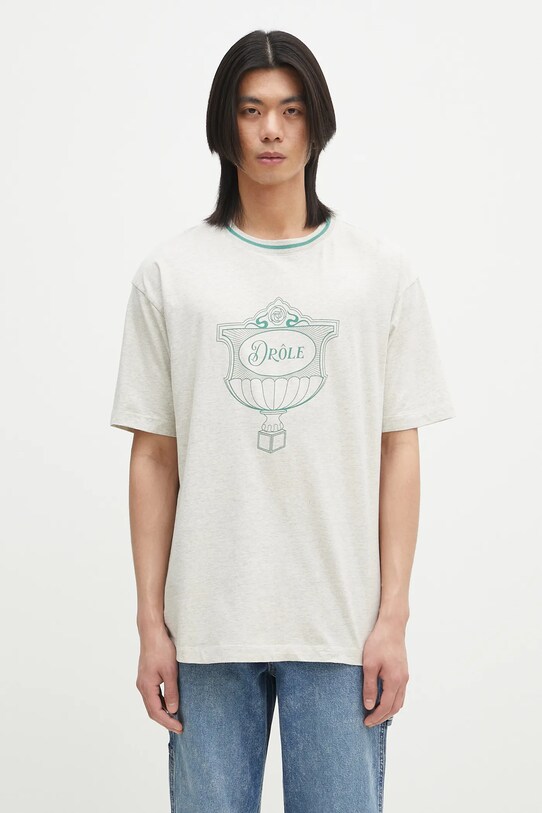 Bavlněné tričko Drôle de Monsieur Le T-Shirt Drule Cup kulatý šedá G.TS234.CO165.GY