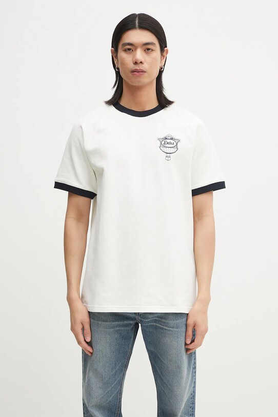 Drôle de Monsieur tricou din bumbac Le T-Shirt Pique Drule Cup imprimeu alb G.TS251.CO162.OW