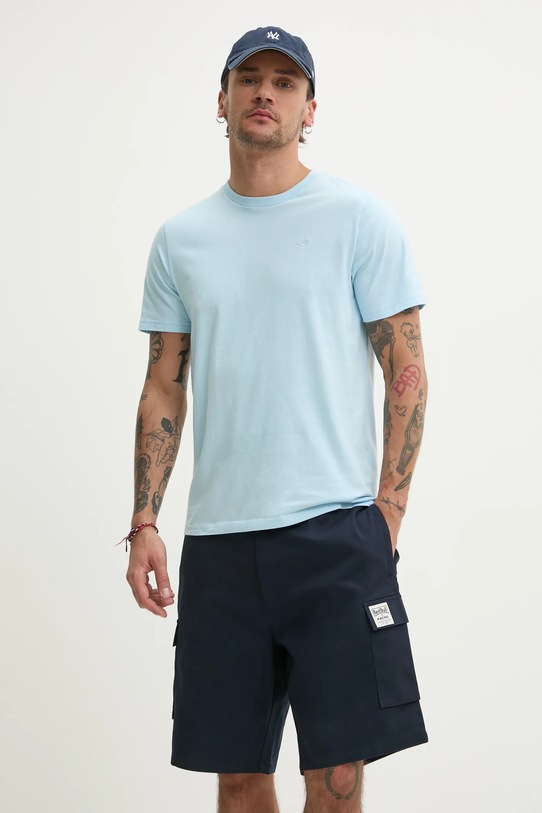 Hollister Co. tricou din bumbac uni albastru KI324.5145.220