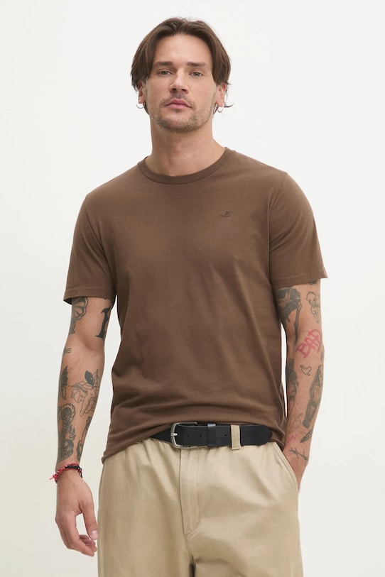 Hollister Co. tricou din bumbac uni maro KI324.5148.420