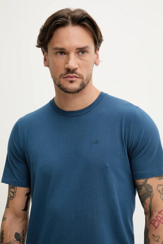 Βαμβακερό μπλουζάκι Hollister Co. σκούρο μπλε KI324.5149.200