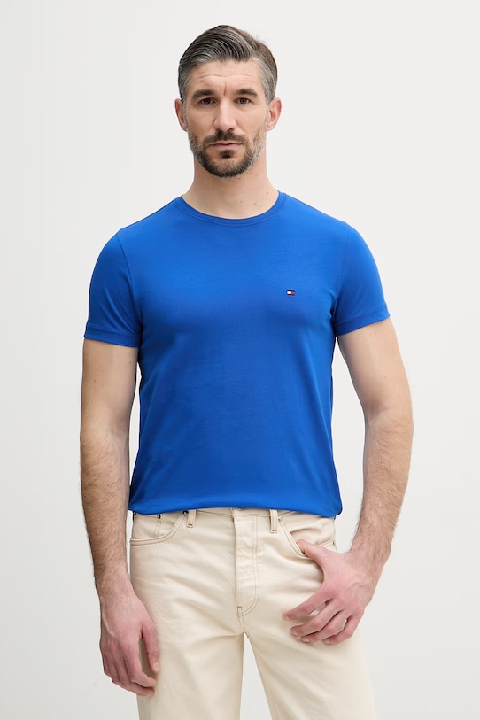 Tommy Hilfiger T-shirt basic męski bawełniany z elastanem niebieski MW0MW10800.