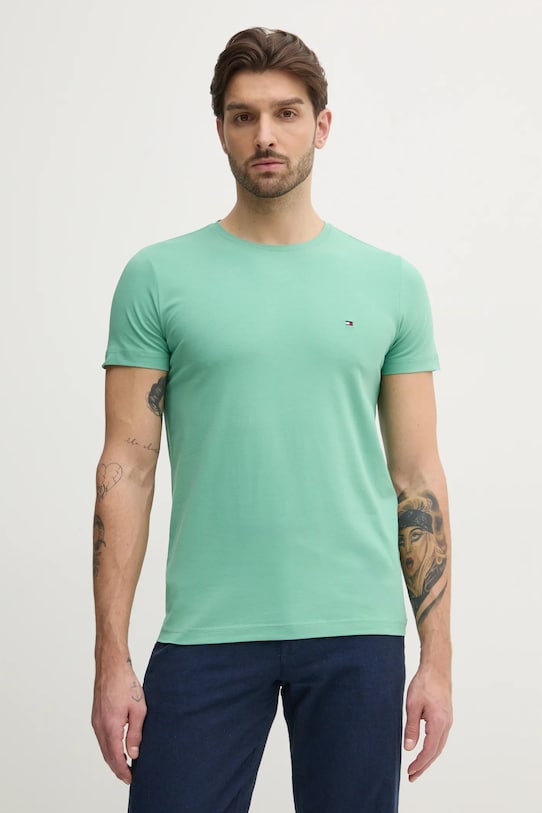 Tommy Hilfiger t-shirt z elastanem zielony MW0MW10800.