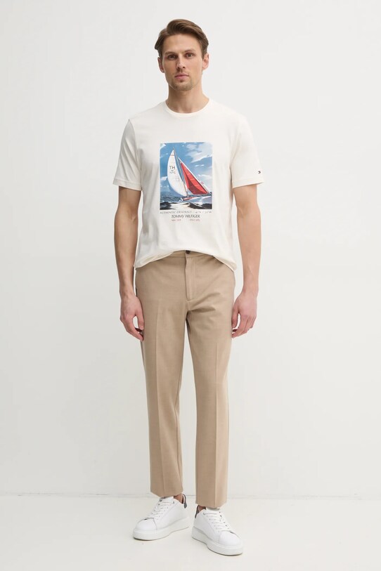Tommy Hilfiger tricou din bumbac MW0MW38615 bej SS25