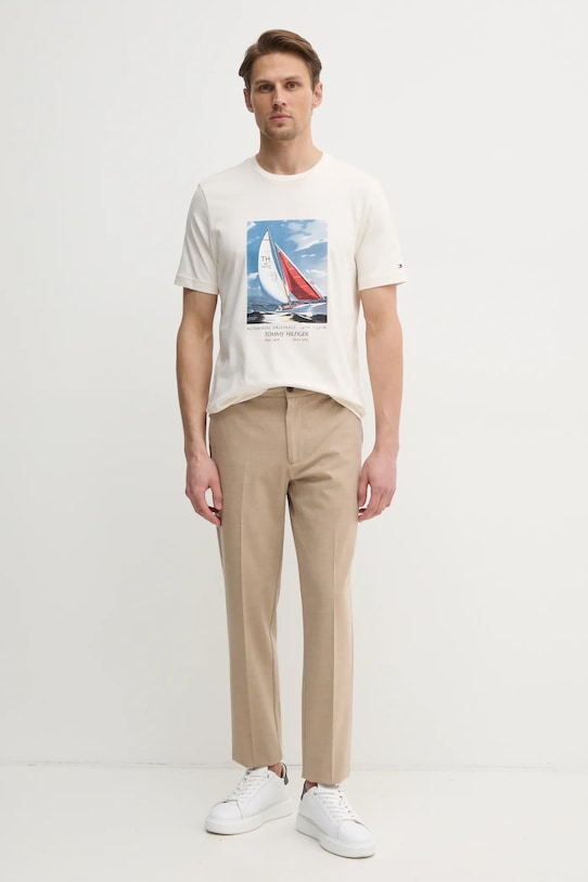 Бавовняна футболка Tommy Hilfiger MW0MW38615 бежевий SS25