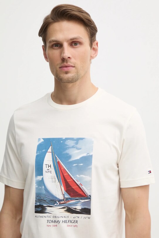 Tommy Hilfiger tricou din bumbac bej MW0MW38615