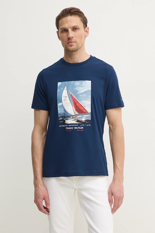 Tommy Hilfiger t-shirt bawełniany nadruk granatowy MW0MW38615