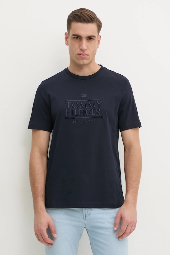 Pamučna majica Tommy Hilfiger Planet friendly mornarsko plava MW0MW38620