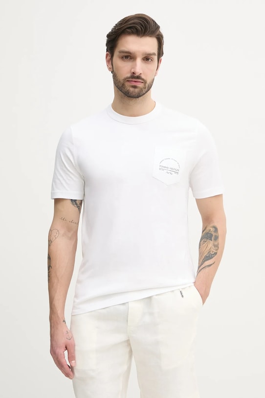 Bavlnené tričko Tommy Hilfiger potlač biela MW0MW38623