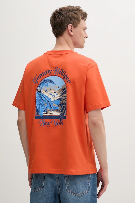 Bavlněné tričko Tommy Hilfiger potisk oranžová MW0MW38643