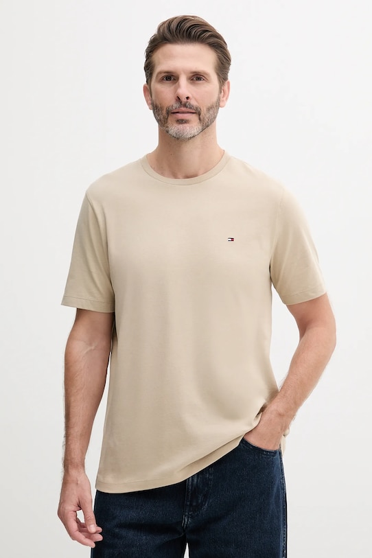 Bavlnené tričko Tommy Hilfiger jednofarebný béžová MW0MW39995