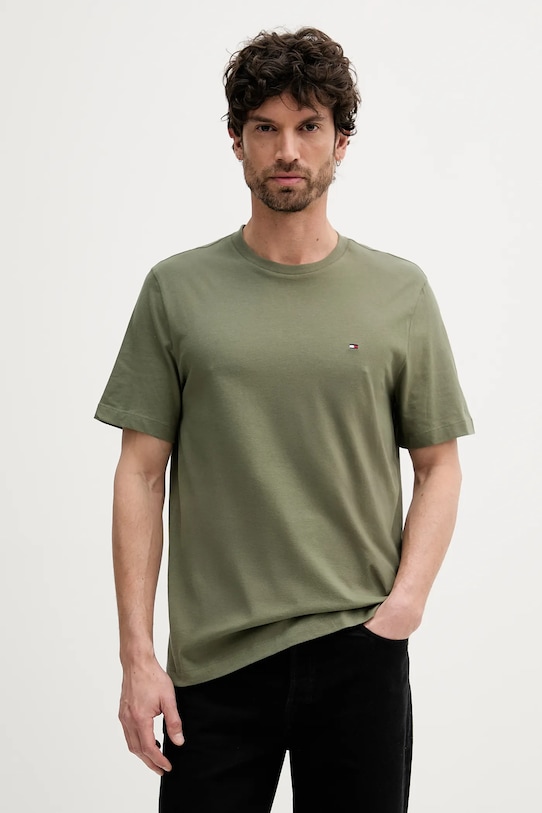 Bavlněné tričko Tommy Hilfiger hladký zelená MW0MW39995