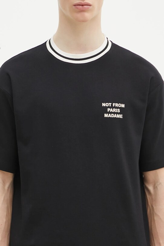 Drôle de Monsieur tricou din bumbac Le T-Shirt Slogan Sport negru F.TS189.CO002.BL