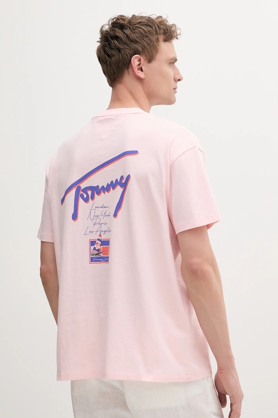 Tommy Jeans tricou din bumbac DM0DM20768 roz SS25