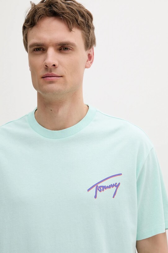 Oblečenie Bavlnené tričko Tommy Jeans DM0DM20768 tyrkysová