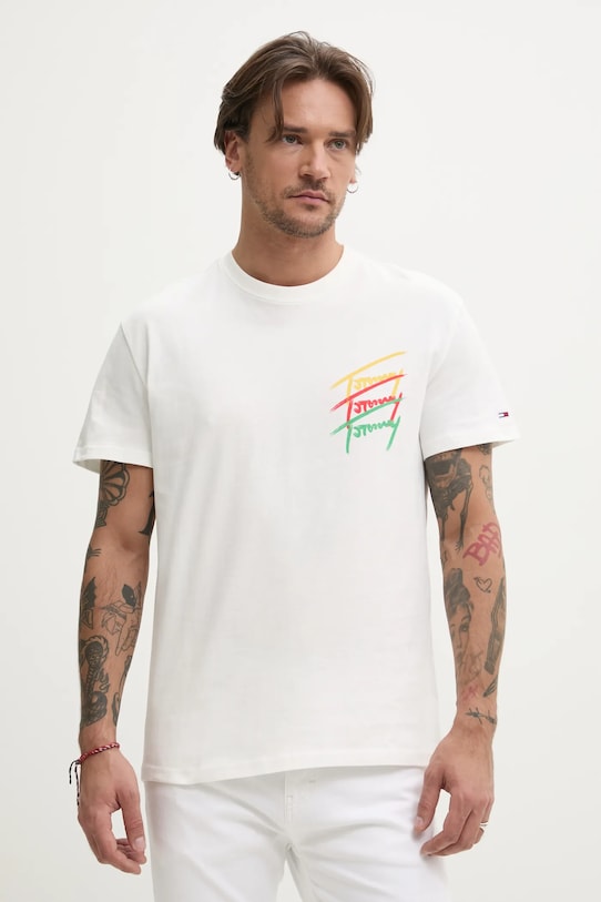 Хлопковая футболка Tommy Jeans хлопок белый DM0DM20771