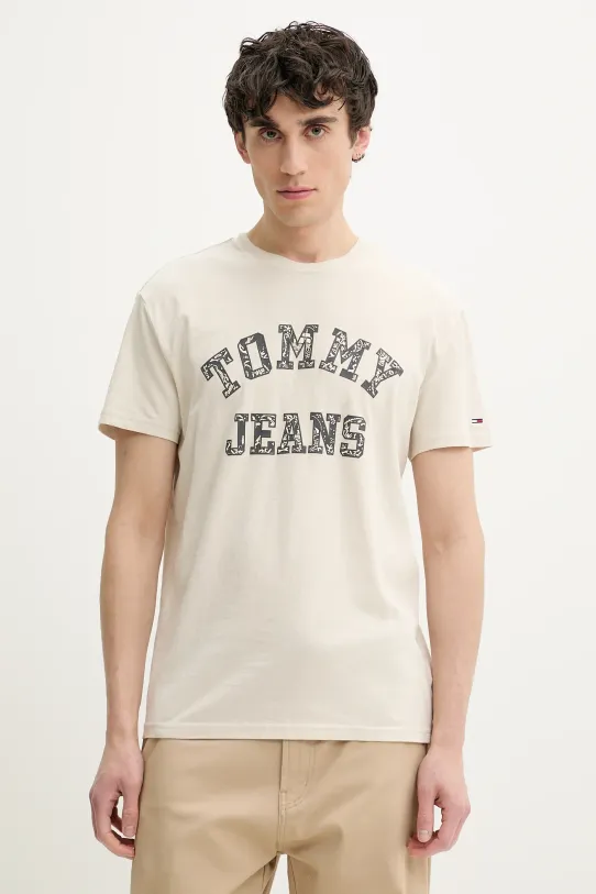 Хлопковая футболка Tommy Jeans хлопок бежевый DM0DM20773