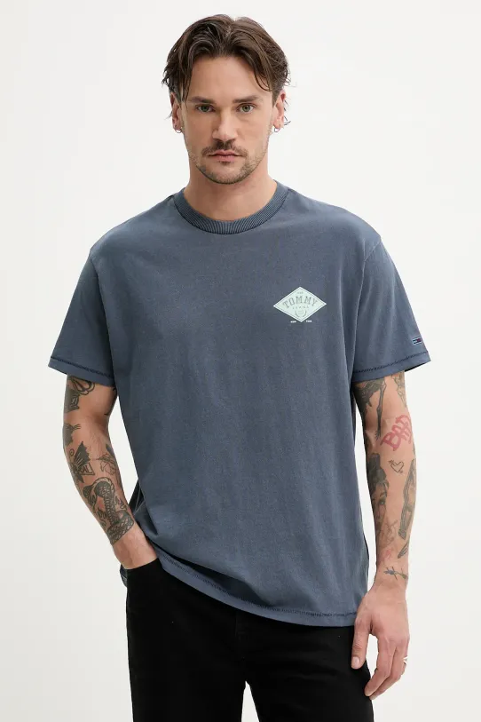 Хлопковая футболка Tommy Jeans хлопок голубой DM0DM20806