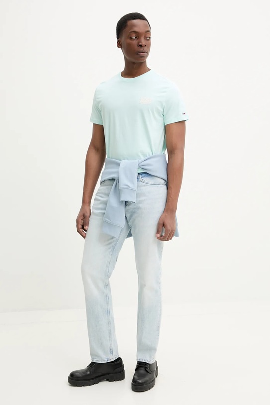 Tommy Jeans tricou din bumbac DM0DM21863 turcoaz SS25