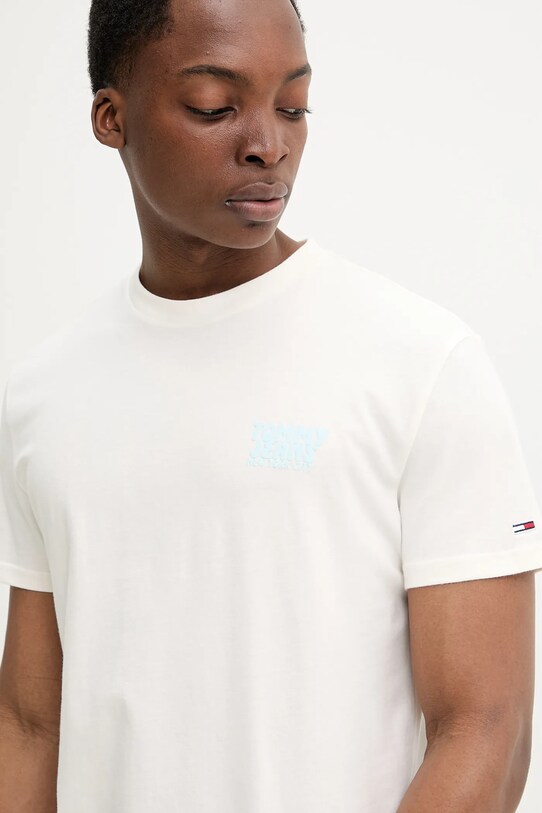 Βαμβακερό μπλουζάκι Tommy Jeans βαμβάκι μπεζ DM0DM21864