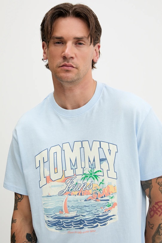 Bombažna kratka majica Tommy Jeans modra DM0DM21867