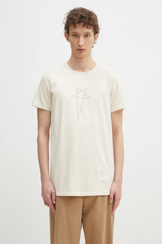Rick Owens t-shirt bawełniany Level T nadruk beżowy DU01E3250.RNNP3P