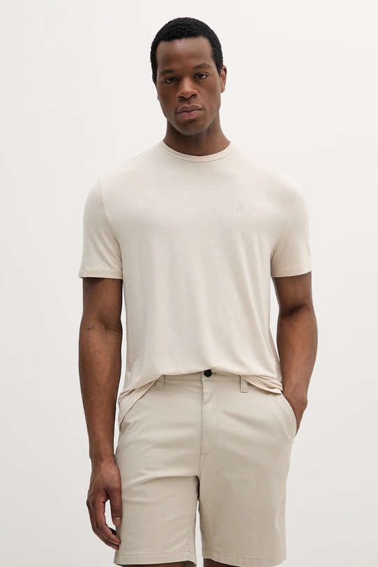 Majica kratkih rukava s dodatkom lana Marciano by Guess s elastinom bež 5GHI00.6315A