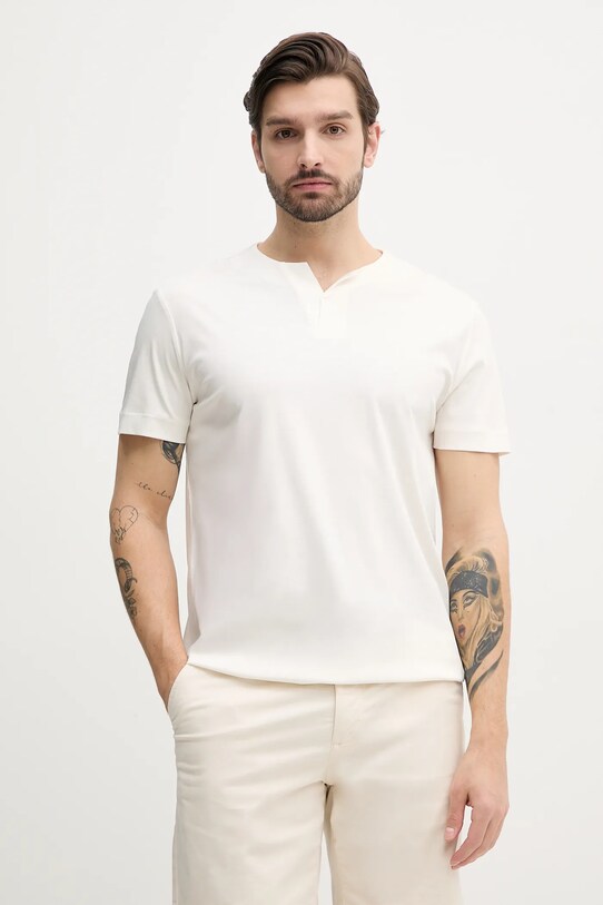 Marciano Guess tricou din amestec de mătase uni bej 5GHI07.6323A
