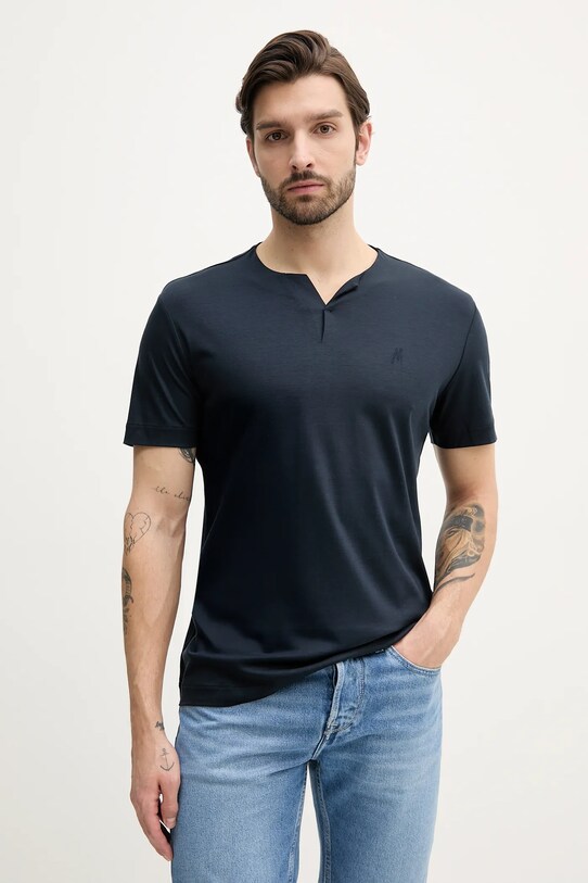 Marciano Guess tricou din amestec de mătase uni bleumarin 5GHI07.6323A