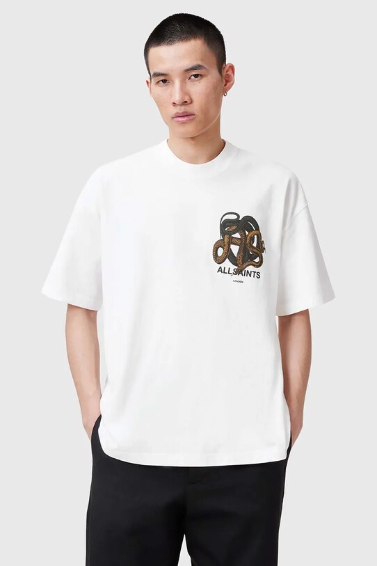 Ruházat AllSaints pamut póló RETICULATE M009PC fehér