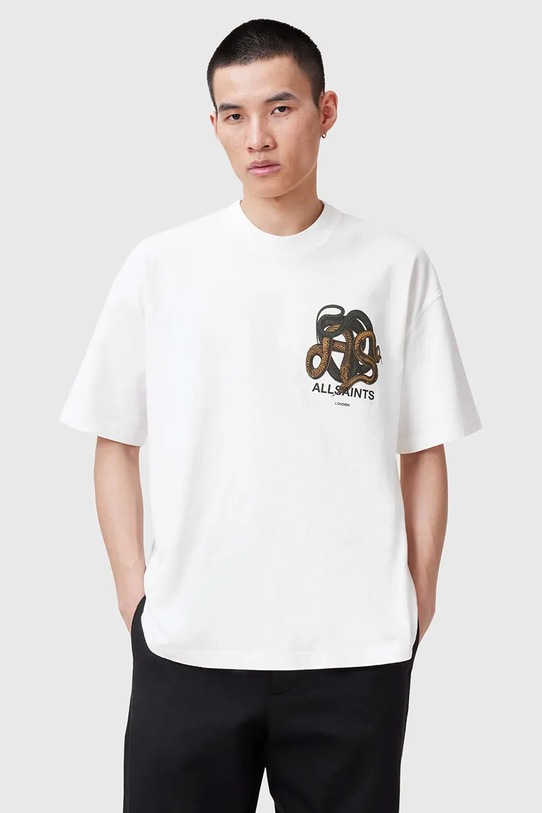 Odjeća Pamučna majica AllSaints RETICULATE M009PC bijela