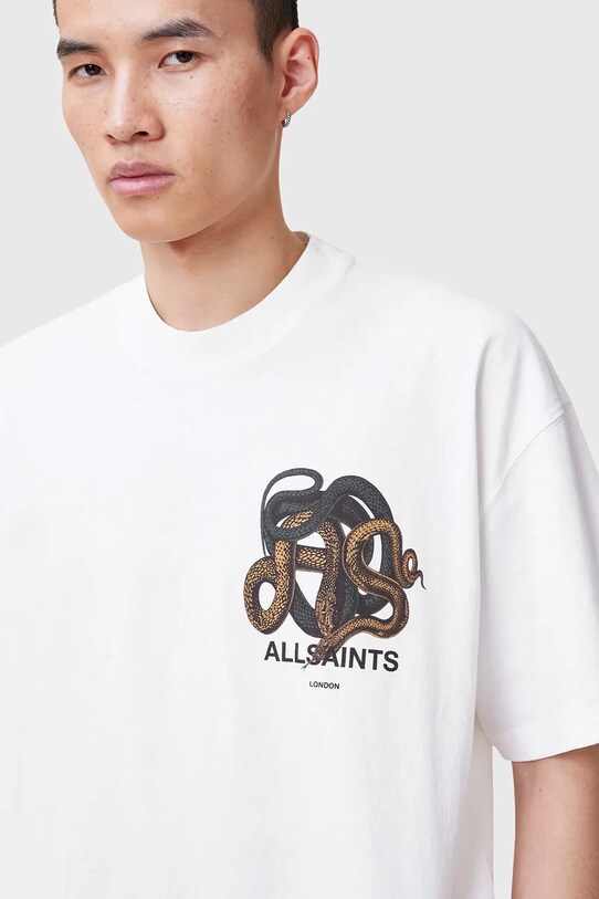 AllSaints pamut póló RETICULATE fehér M009PC
